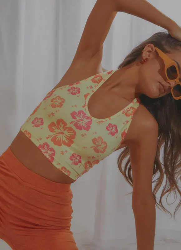 Maui Halter Crop - Yellow Hawaiian Floral sold by Peppermayo