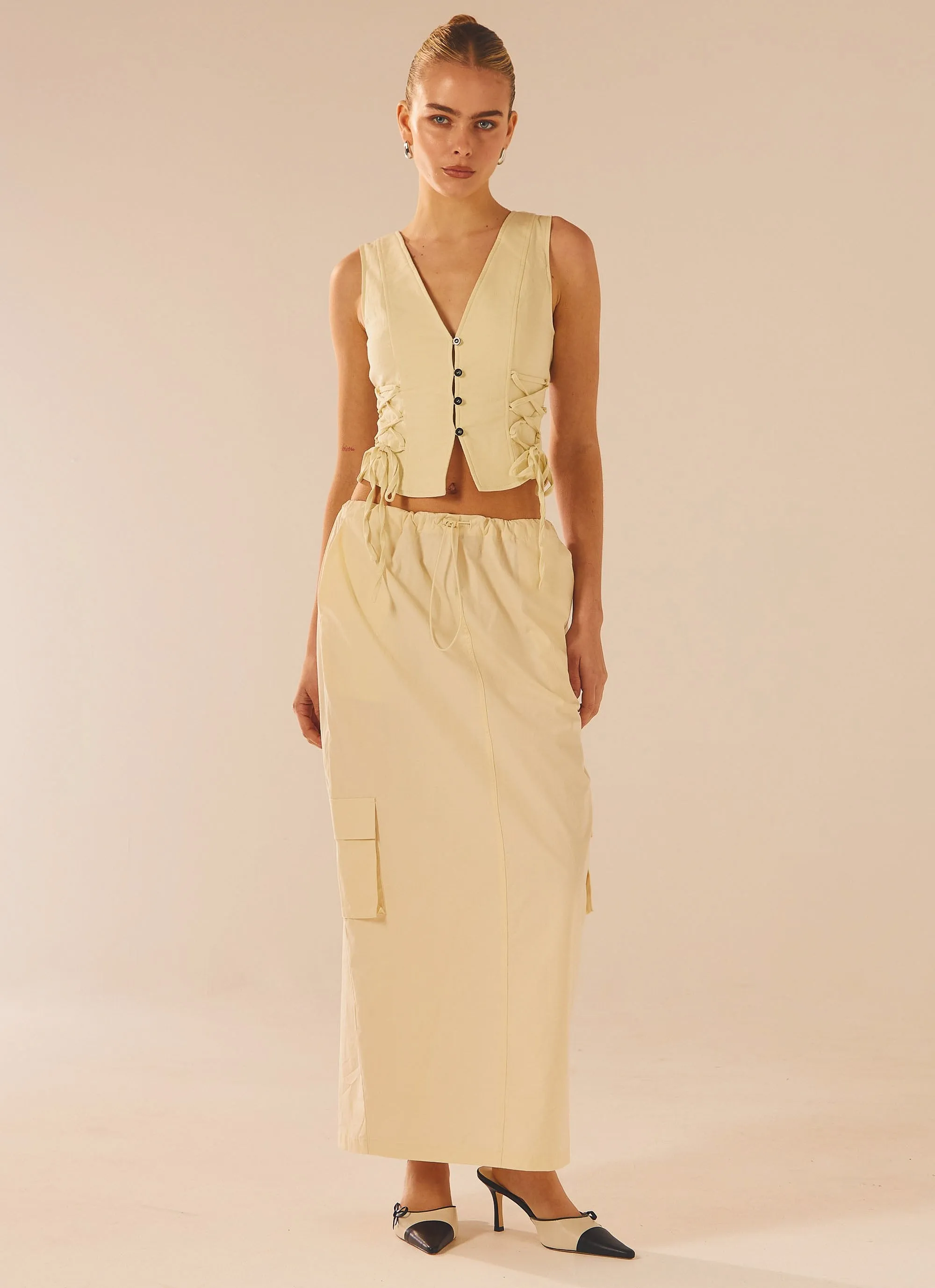 Curveball Cargo Midi Skirt - Beige sold by Peppermayo product image thumbnail 3