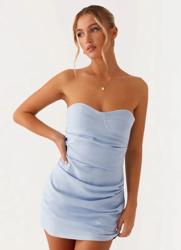 Arlene Bustier Mini Dress - Blue sold by Peppermayo