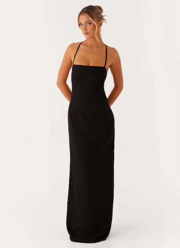 Cora Backless Maxi Dress - Black sold by Peppermayo