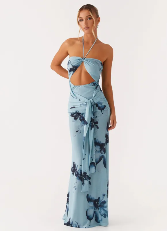 Antonia Maxi Dress - Black Blue Floral sold by Peppermayo