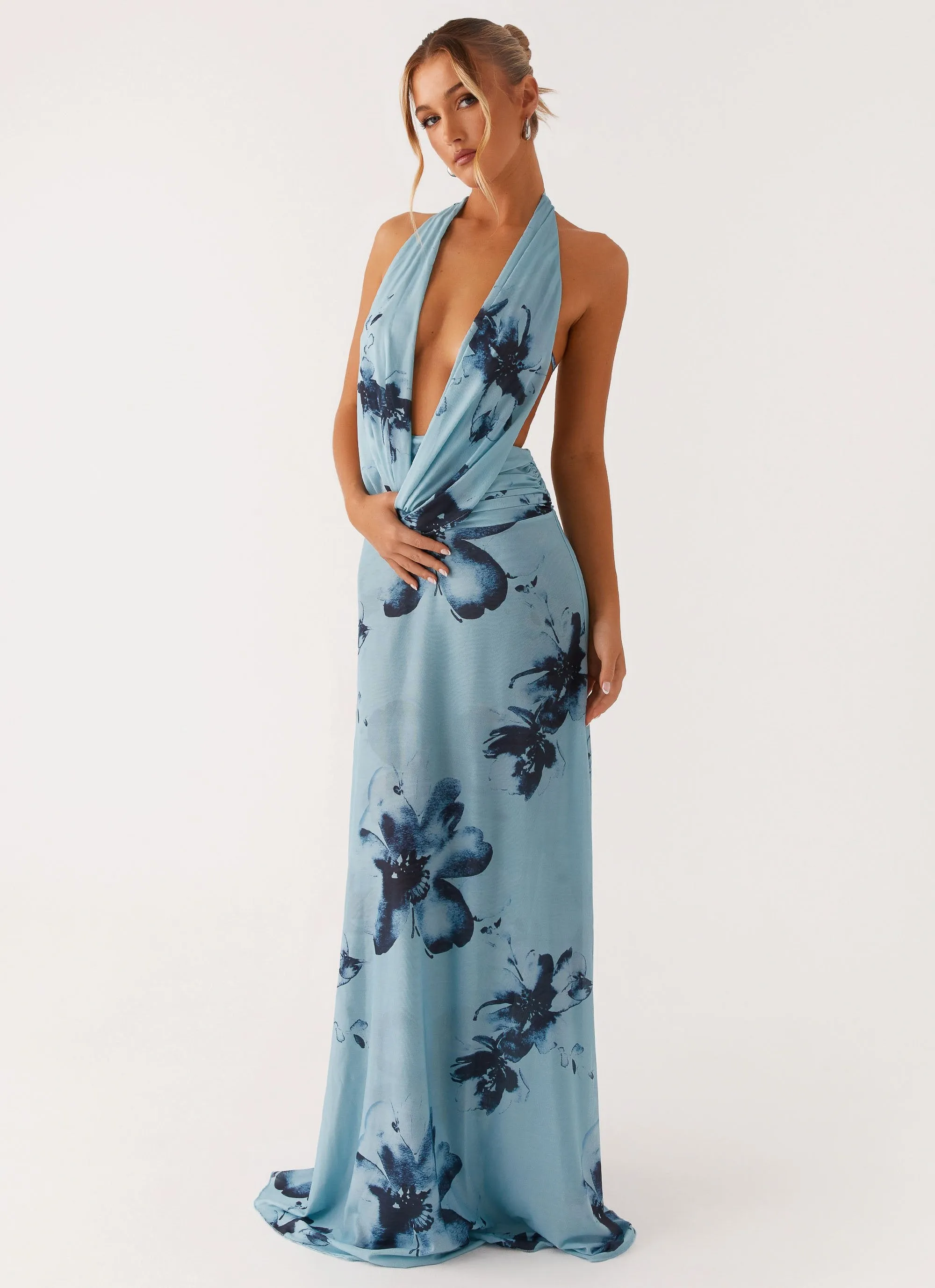 Elysia Mesh Maxi Dress - Blue Black Floral sold by Peppermayo product image thumbnail 5