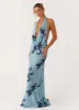 Elysia Mesh Maxi Dress - Blue Black Floral sold by Peppermayo