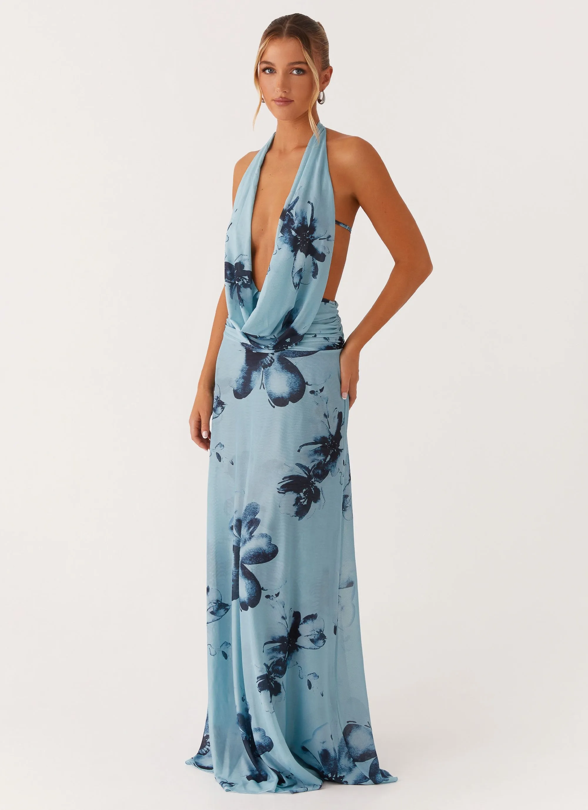 Elysia Mesh Maxi Dress - Blue Black Floral sold by Peppermayo