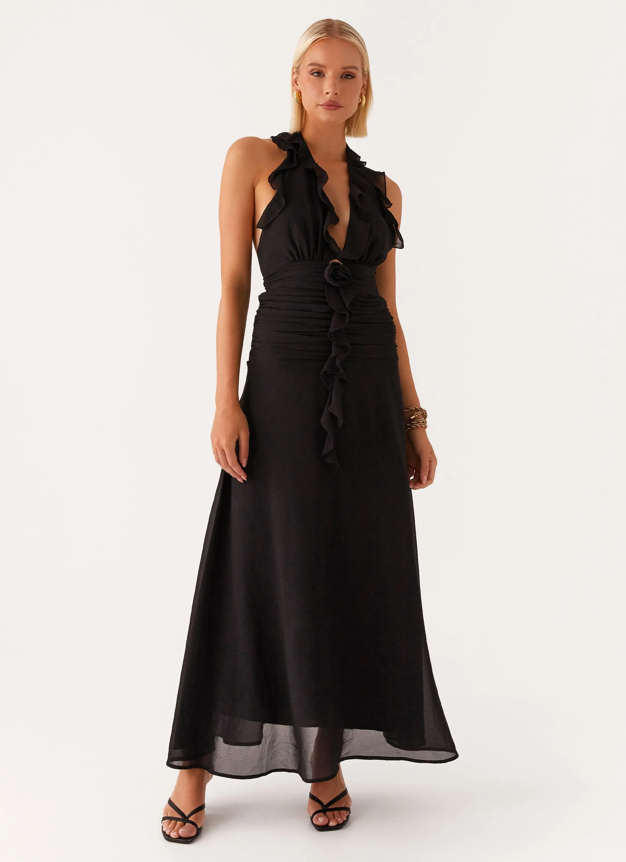 What You Need Frill Maxi Dress - Black sold by Peppermayo