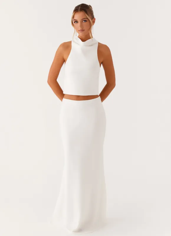 Mina Satin Maxi Skirt - White sold by Peppermayo