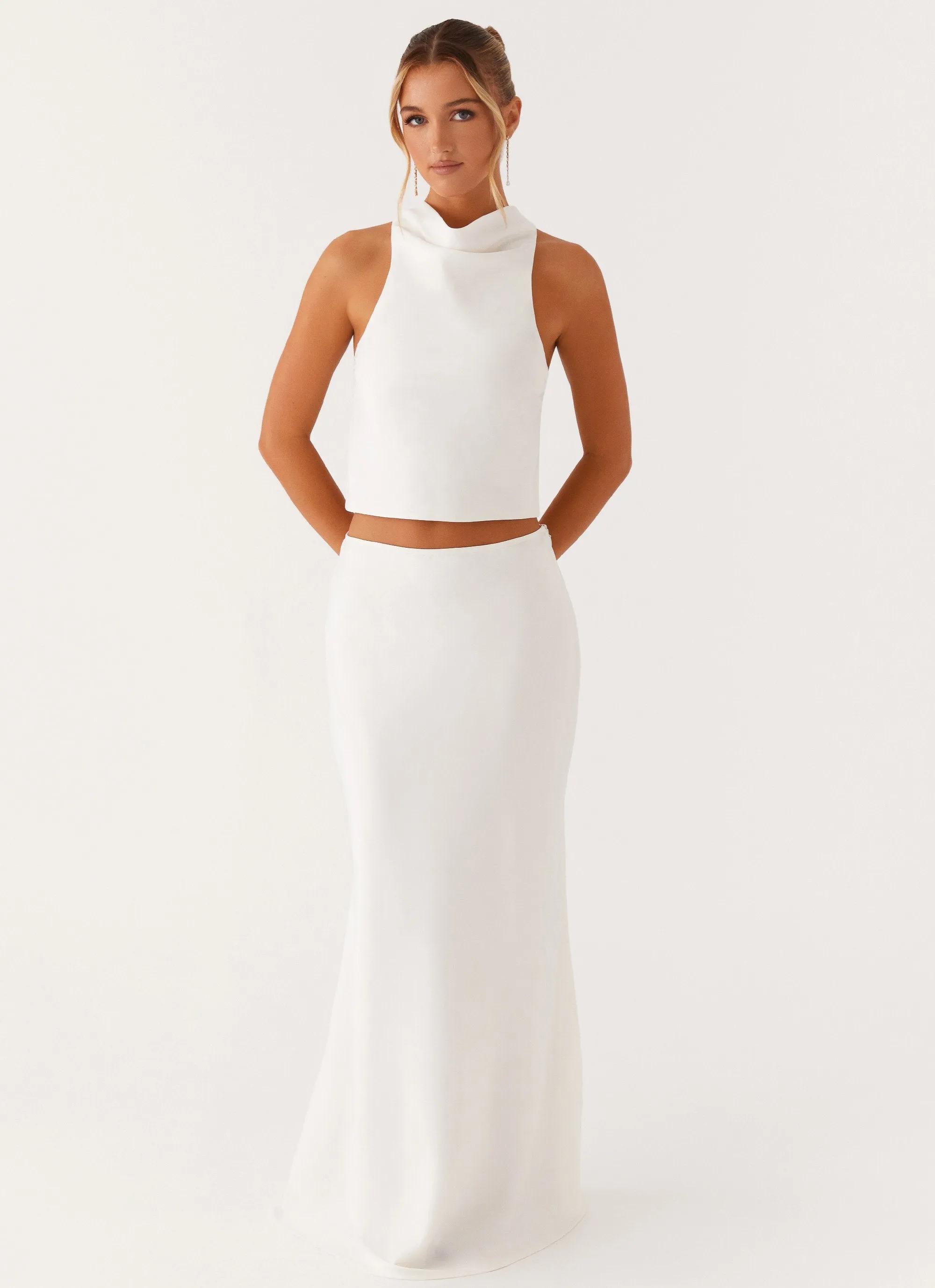 Mina Satin Maxi Skirt - White sold by Peppermayo