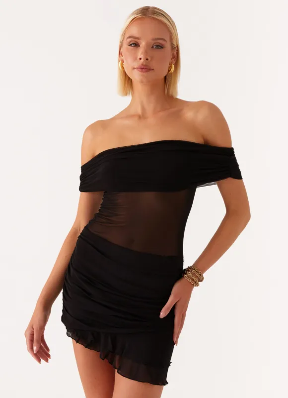 Nelly Off Shoulder Mini Dress - Black sold by Peppermayo