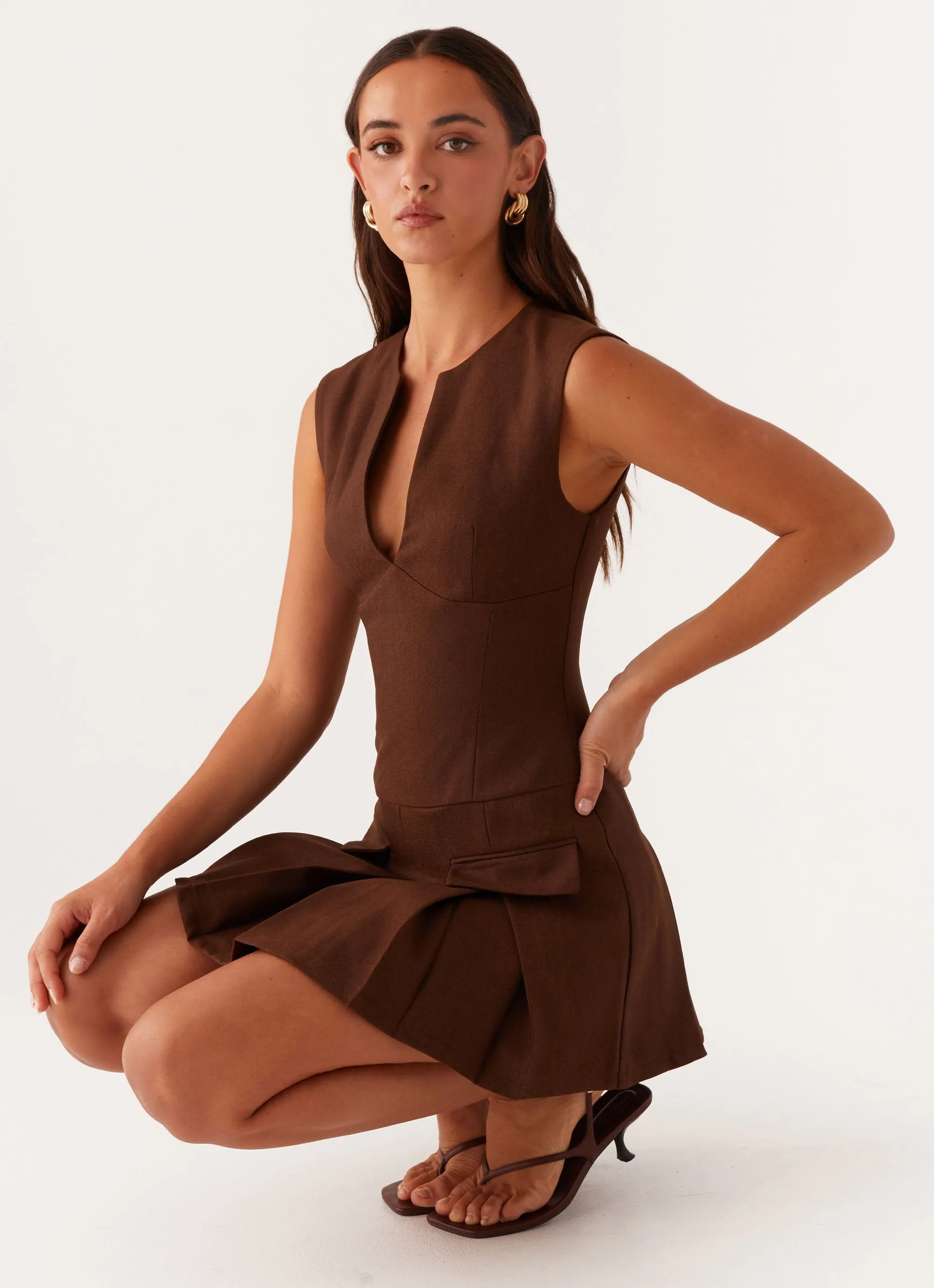 Cassia Mini Dress - Brown sold by Peppermayo