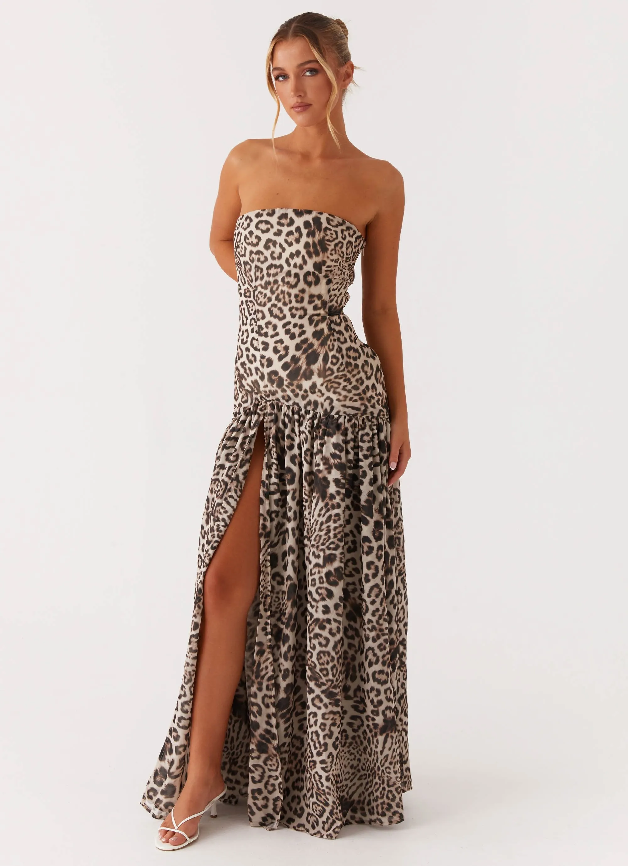 Eden Strapless Maxi Dress - Leopard sold by Peppermayo