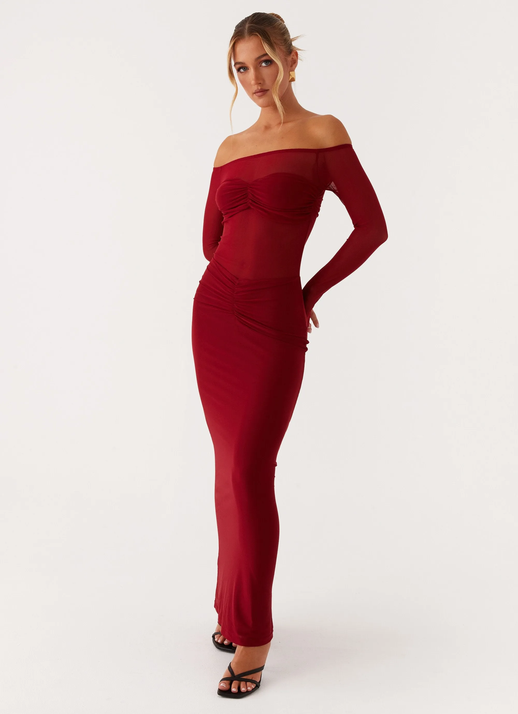 Divine Beauty Mesh Maxi Dress - Maroon sold by Peppermayo product image thumbnail 5