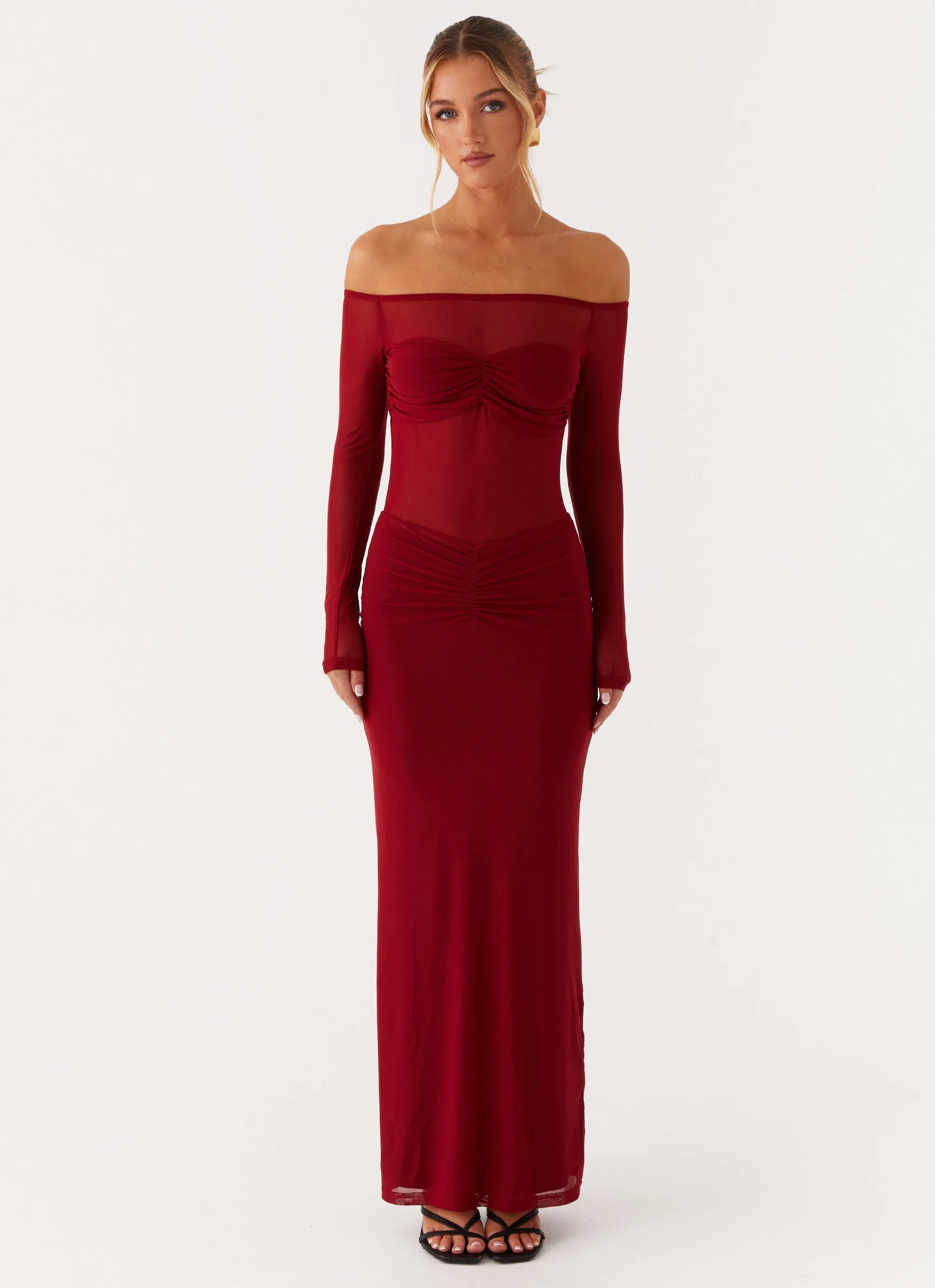 Divine Beauty Mesh Maxi Dress - Maroon sold by Peppermayo product image thumbnail 2