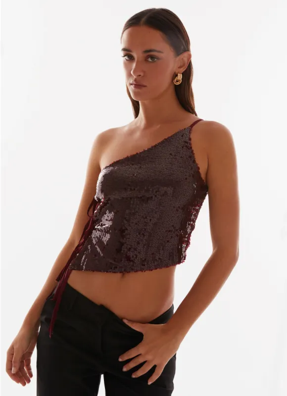 Cosmopolitan One Shoulder Top - Maroon sold by Peppermayo