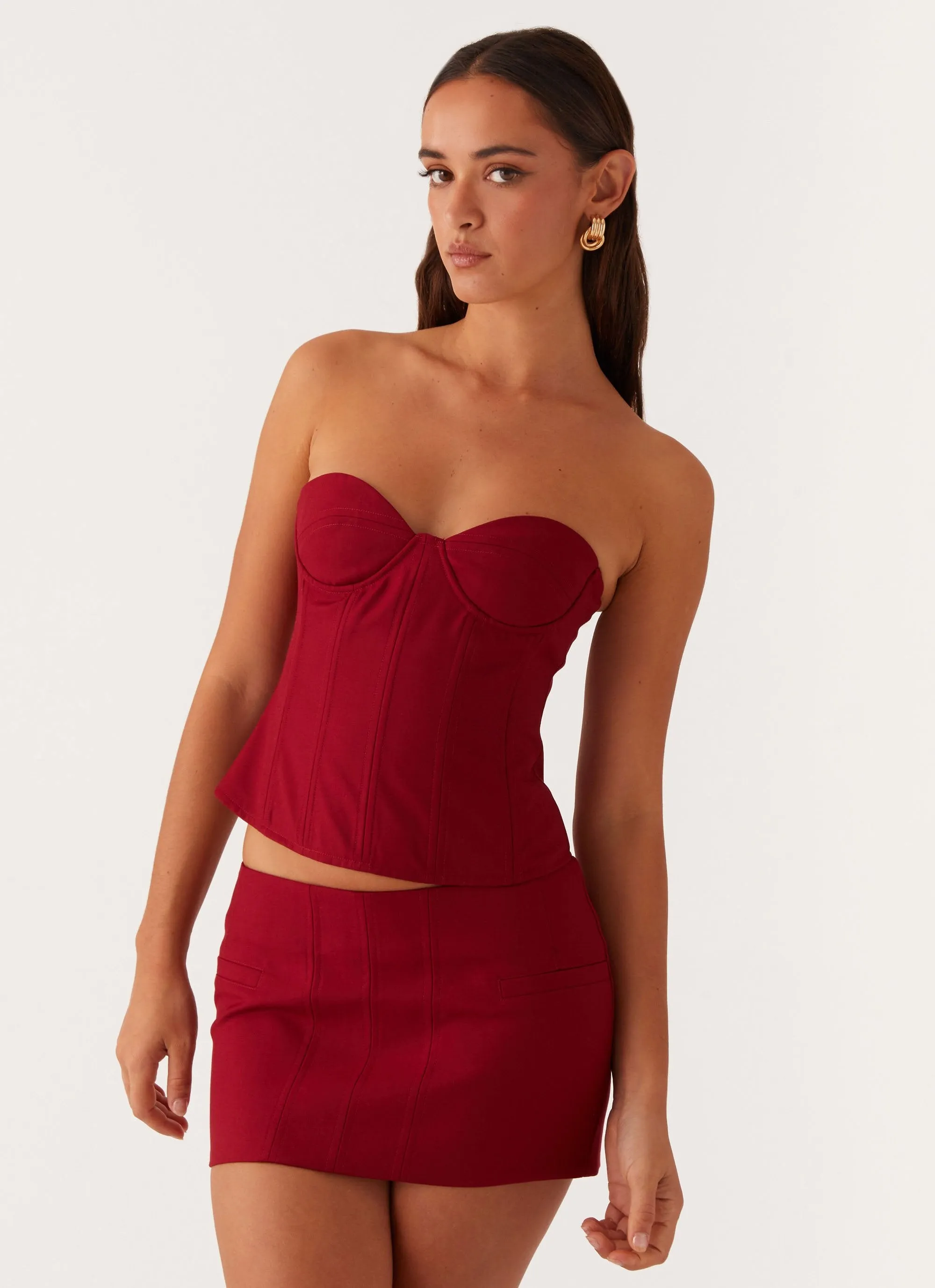 Armelle Micro Mini Skirt - Maroon sold by Peppermayo