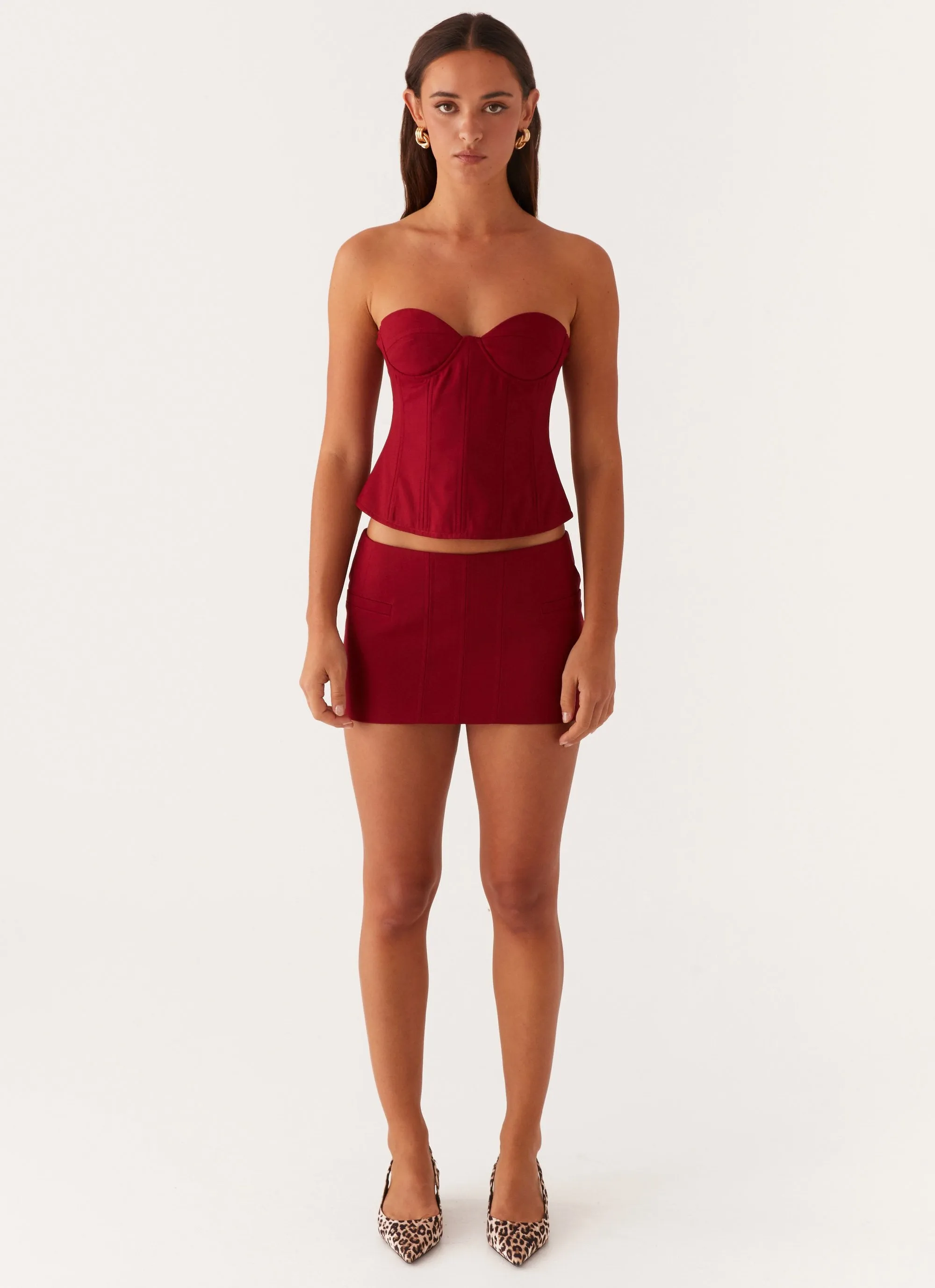 Armelle Micro Mini Skirt - Maroon sold by Peppermayo product image thumbnail 2