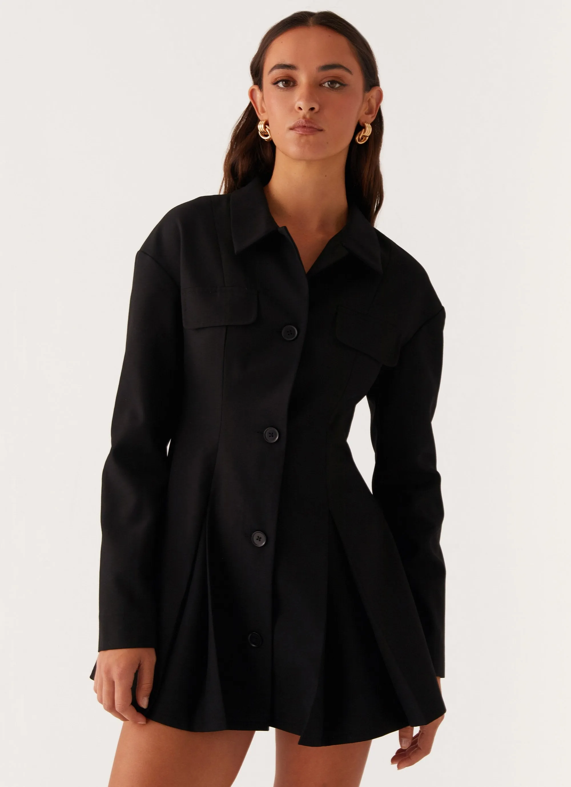 Emilia Collared Mini Dress - Black sold by Peppermayo