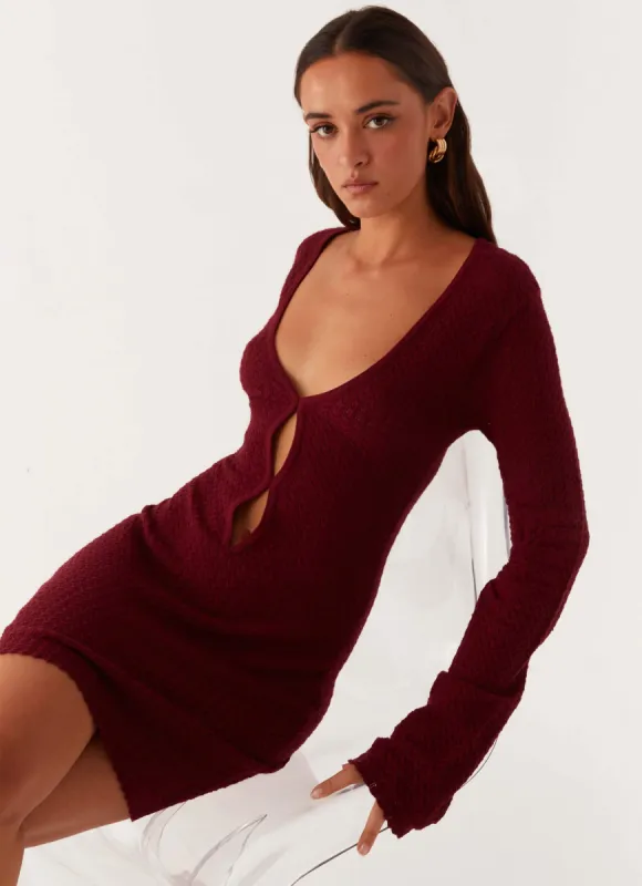 Lavelle Knit Mini Dress - Maroon sold by Peppermayo