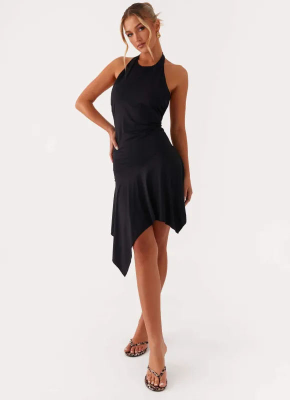 Lilyana Low Back Halter Midi Dress - Black sold by Peppermayo