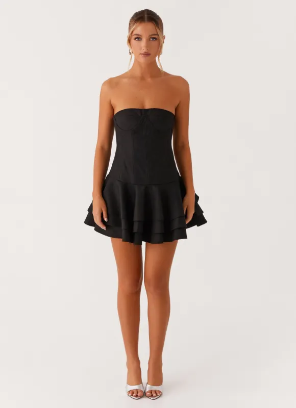 Floriana Ruffle Corset Mini Dress - Black made by Peppermayo