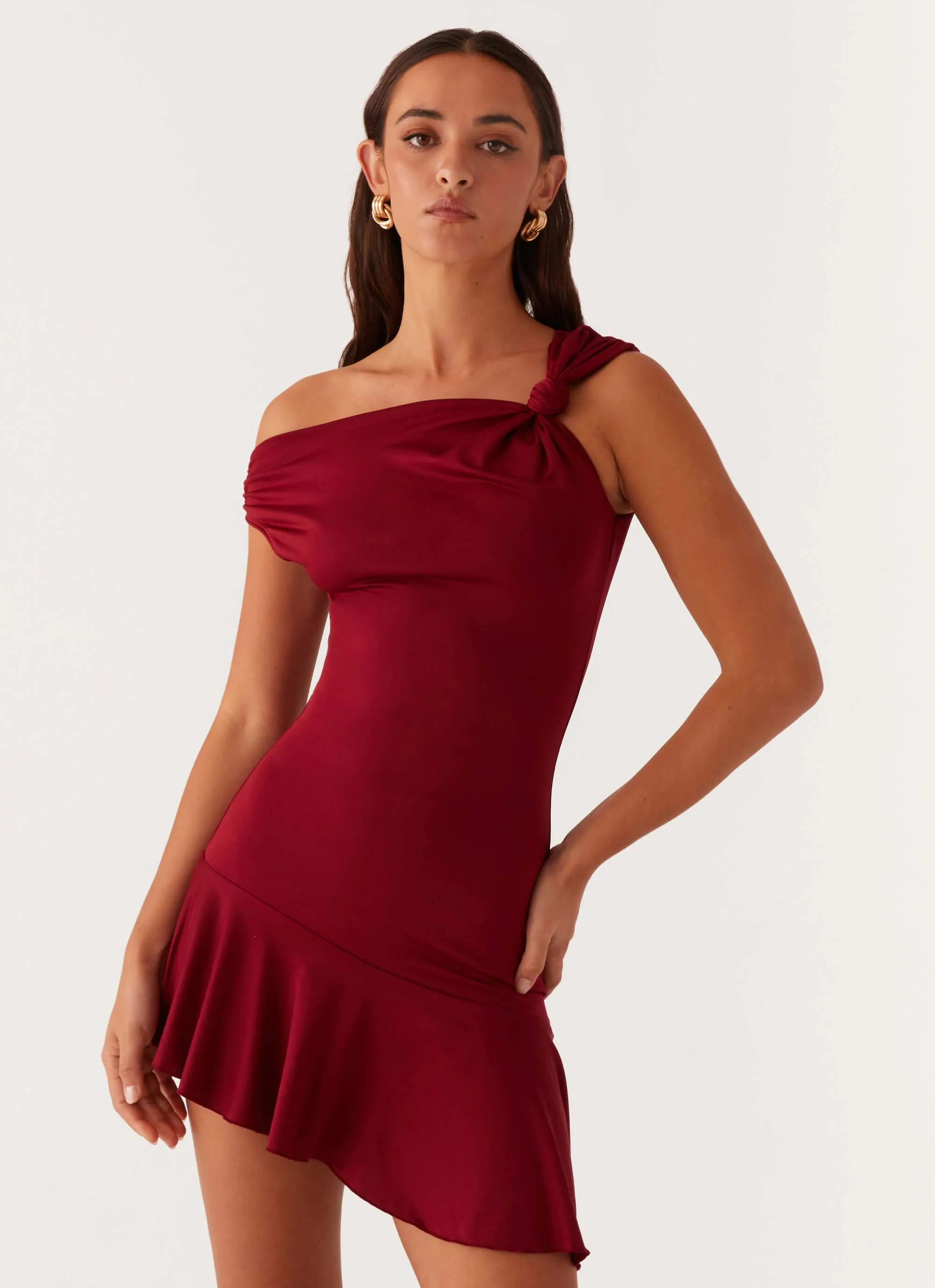 Amaya Twist Mini Dress - Maroon sold by Peppermayo product image thumbnail 5