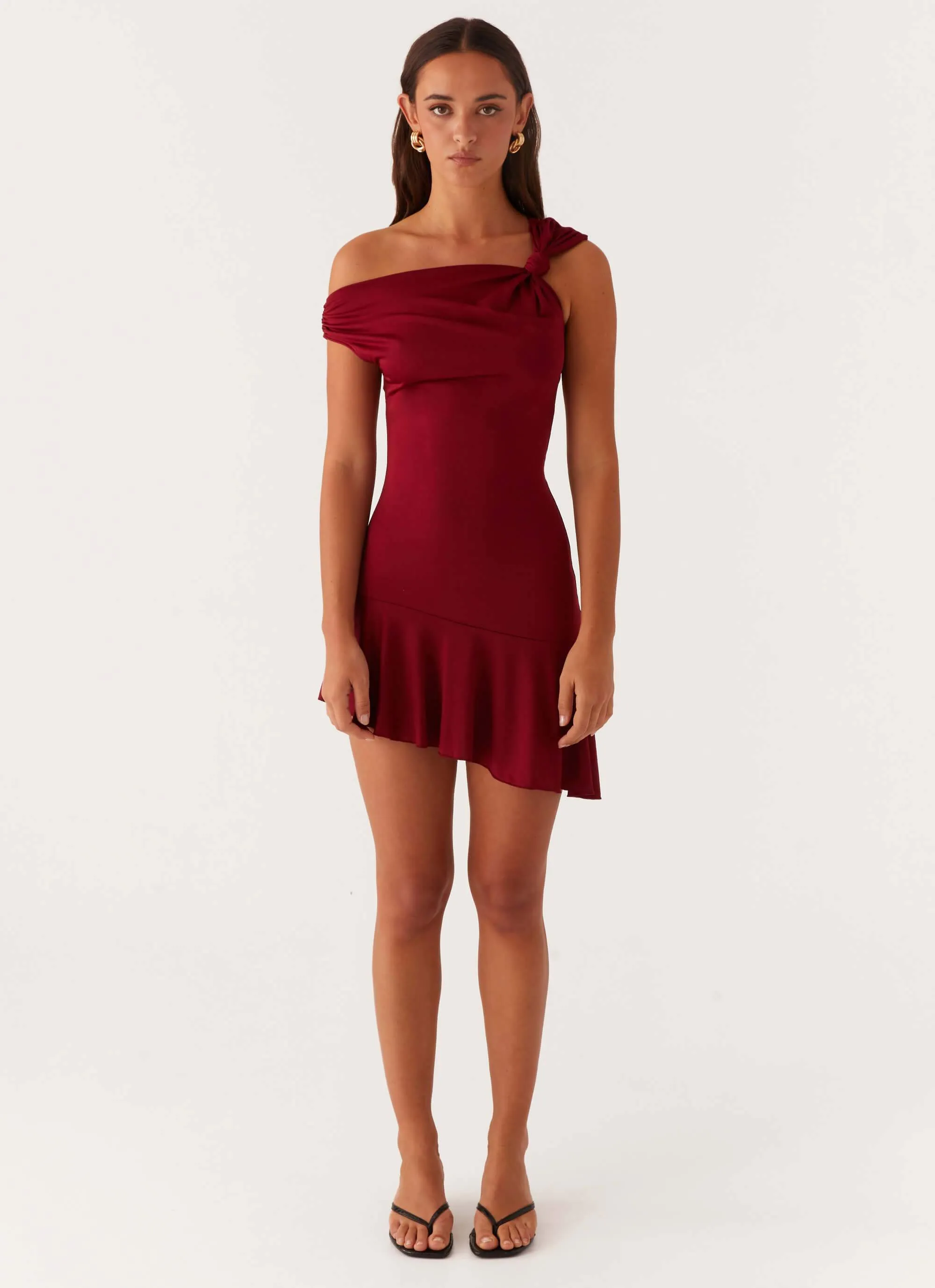 Amaya Twist Mini Dress - Maroon sold by Peppermayo product image thumbnail 2