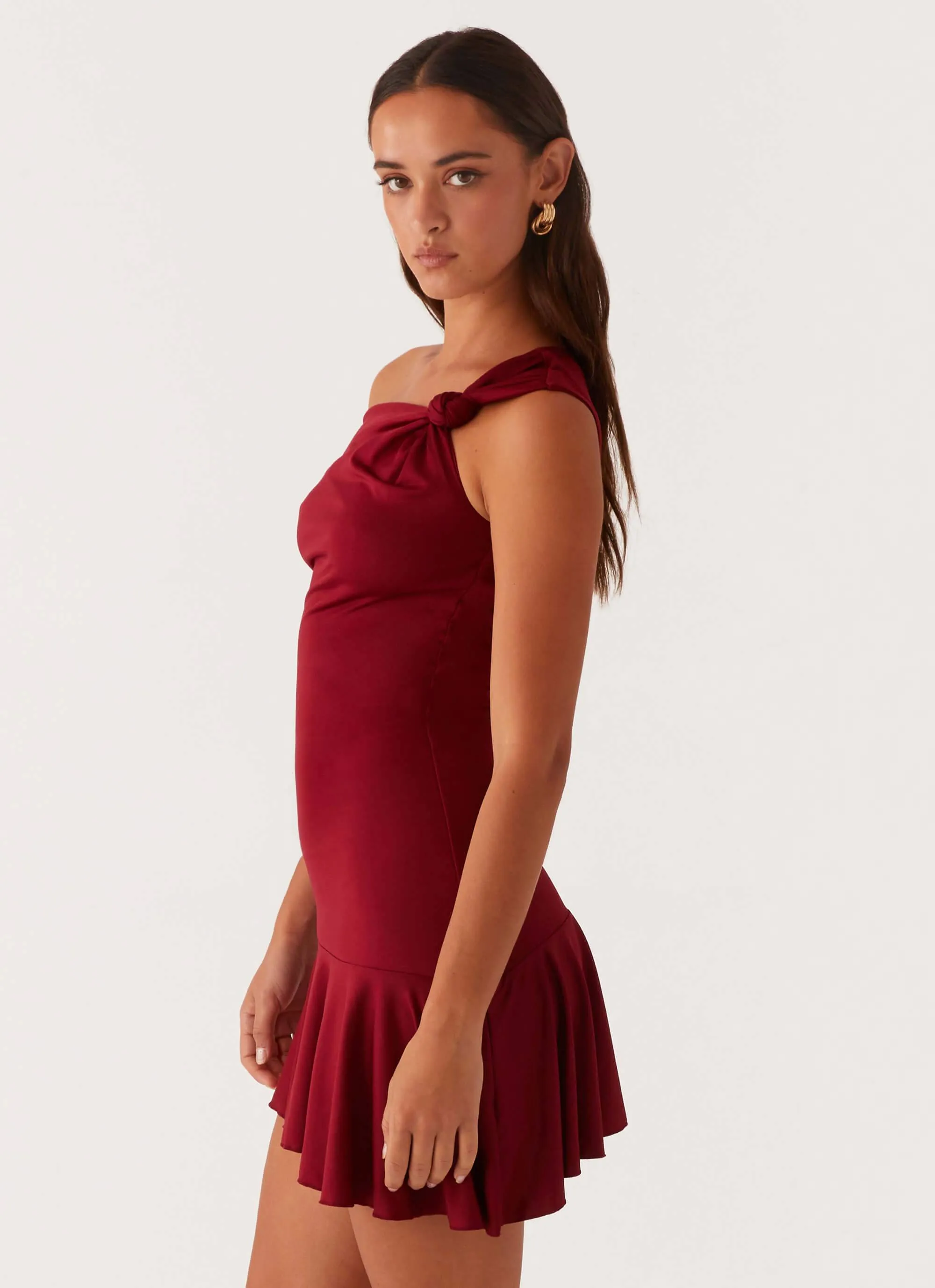 Amaya Twist Mini Dress - Maroon sold by Peppermayo product image thumbnail 3