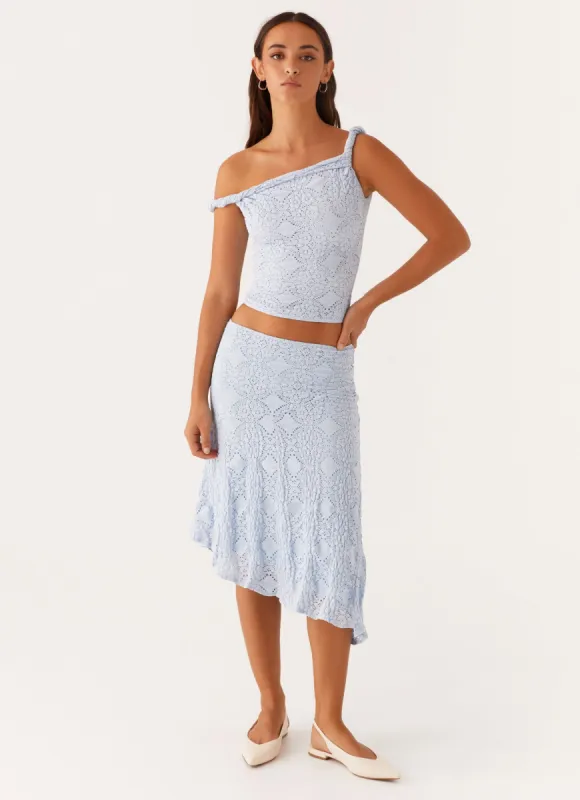 Diamond Sky Midi Skirt - Blue sold by Peppermayo