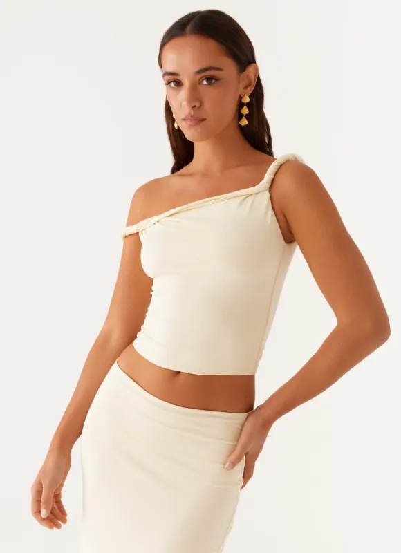 Solace Soul Twist Shoulder Top - Yellow sold by Peppermayo