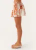 Athena Drawstring Mini Skirt - Orange Blue Floral sold by Peppermayo