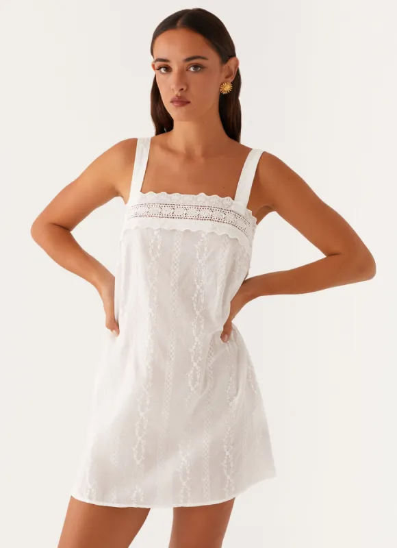 Calla Broderie Mini Dress - White sold by Peppermayo