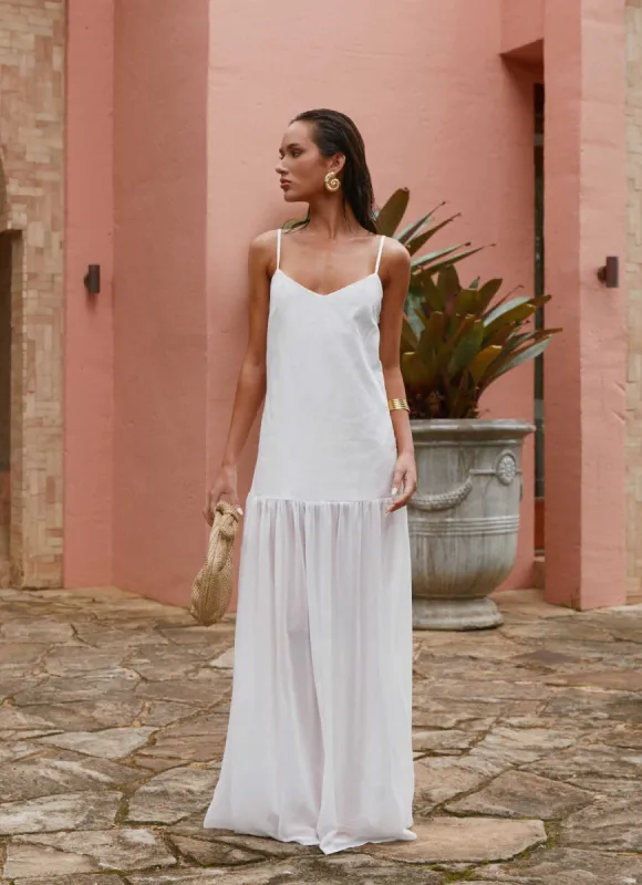 Heavenly Linen Maxi Dress - White sold by Peppermayo