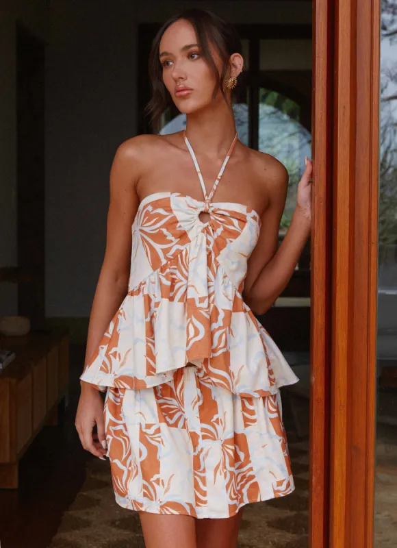 Summer Dreams Halterneck Top - Orange Blue Floral sold by Peppermayo