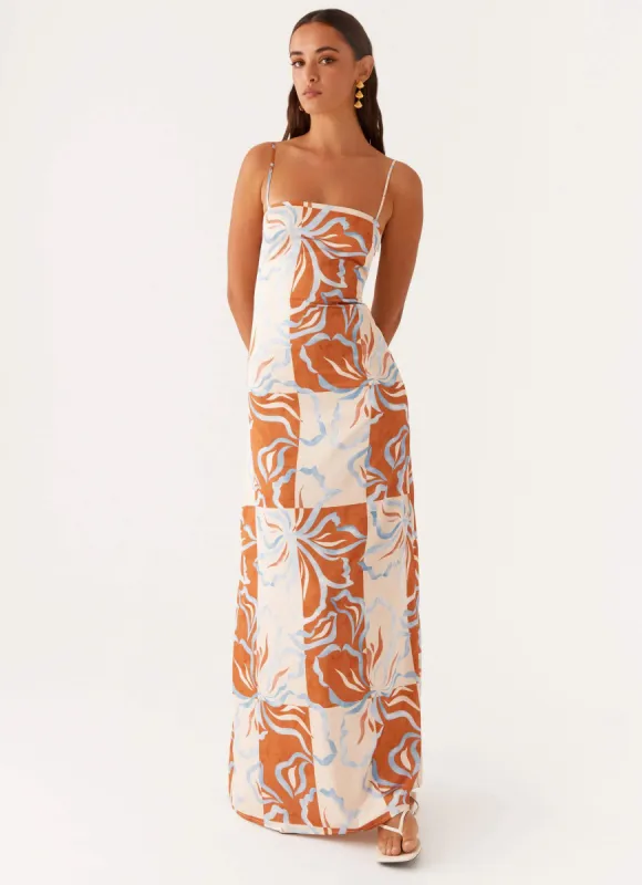 Aster Bloom Maxi Dress - Orange Blue Floral sold by Peppermayo