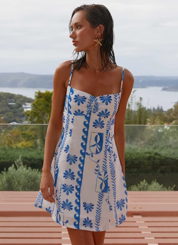 Isra Linen Mini Dress - Floral Wave sold by Peppermayo