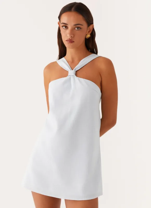 Keira Linen Mini Dress - Blue sold by Peppermayo