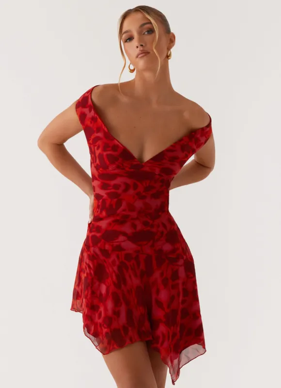 Alma Mini Dress - Deep Red Floral sold by Peppermayo