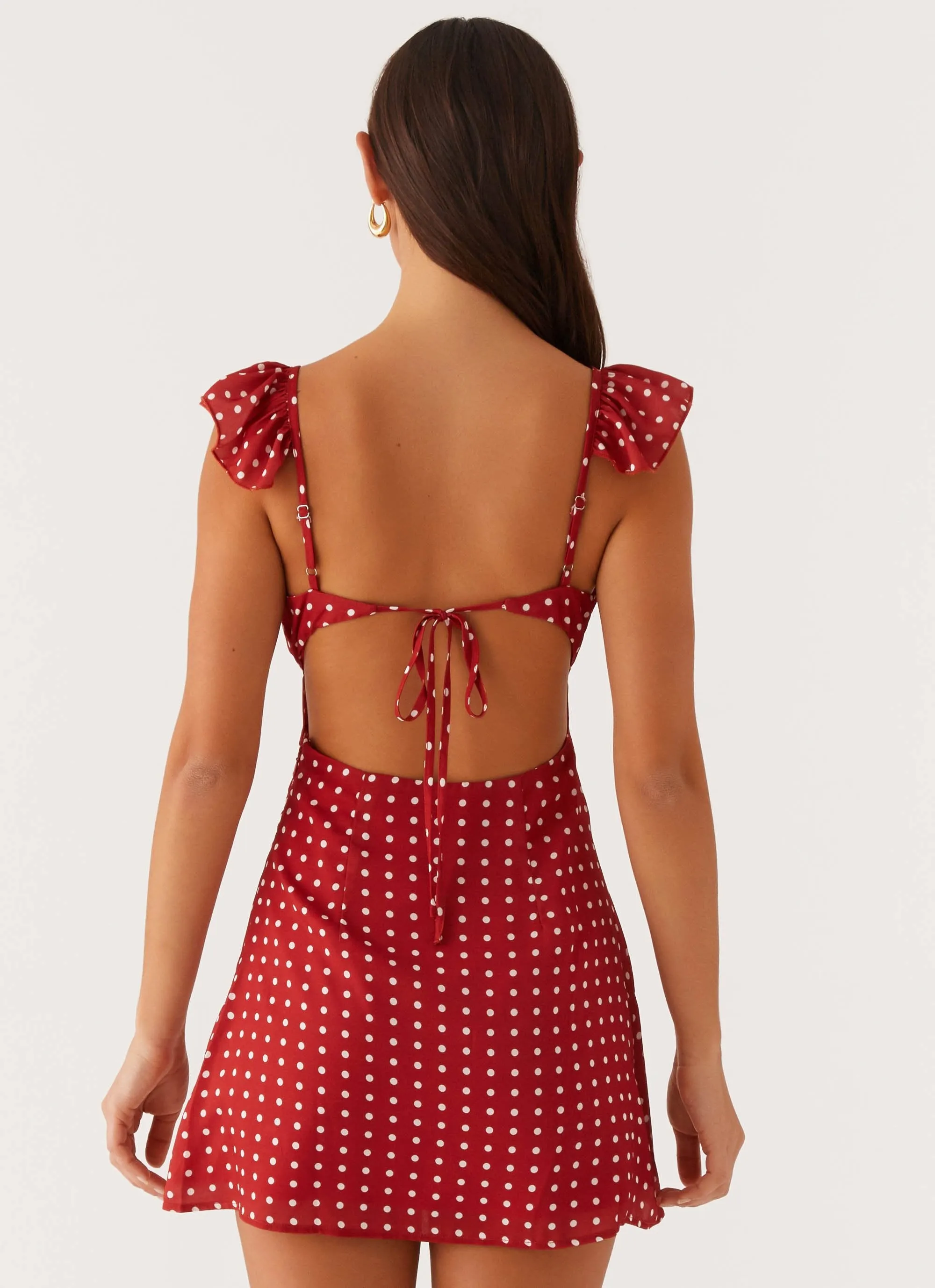 Adrina Ruffle Mini Dress - Red Polka Dot sold by Peppermayo product image thumbnail 5