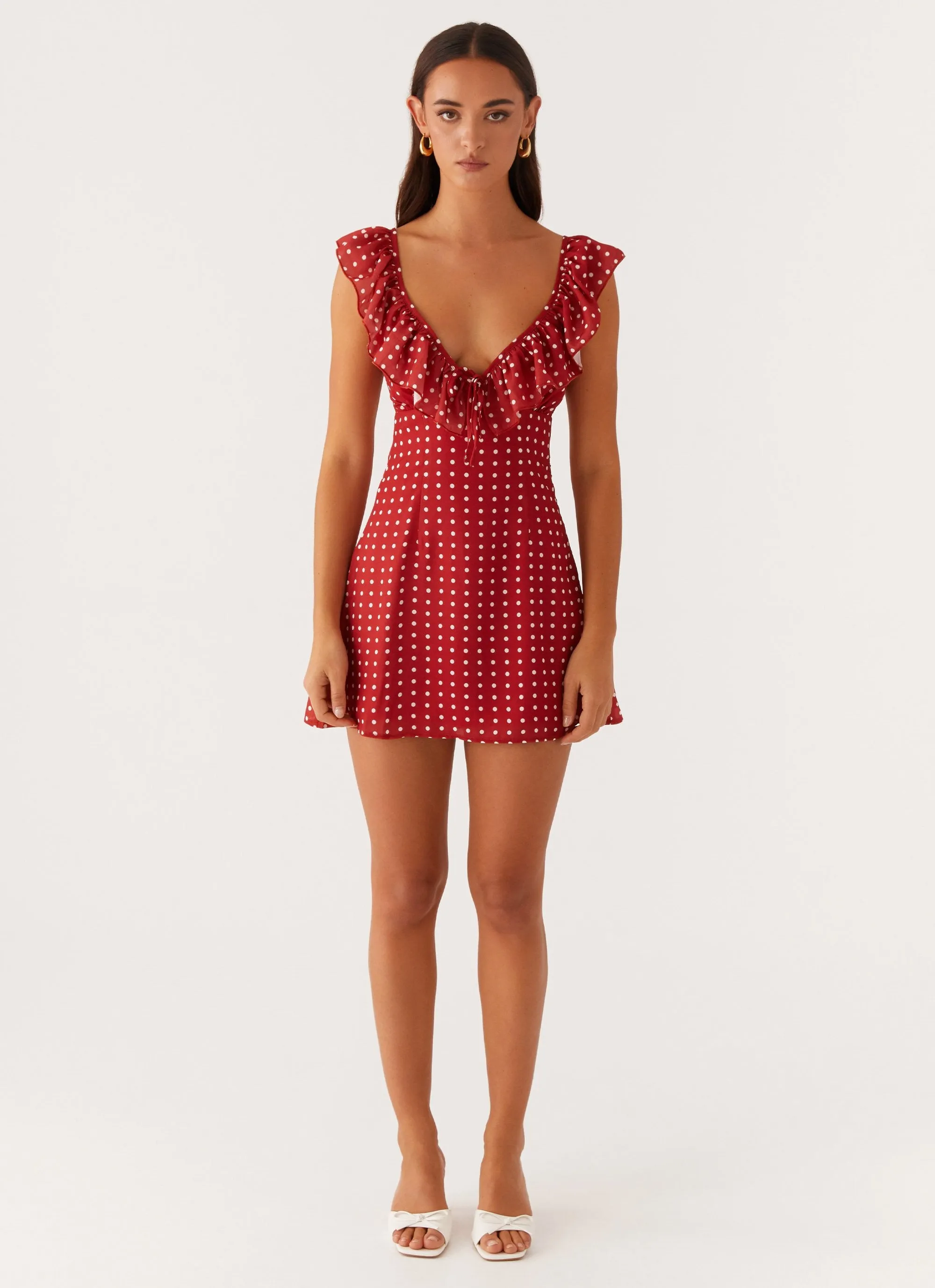 Adrina Ruffle Mini Dress - Red Polka Dot sold by Peppermayo product image thumbnail 3