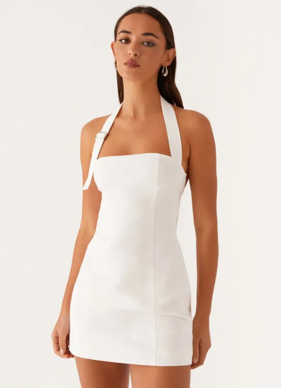 Julianna Linen Mini Dress - White sold by Peppermayo