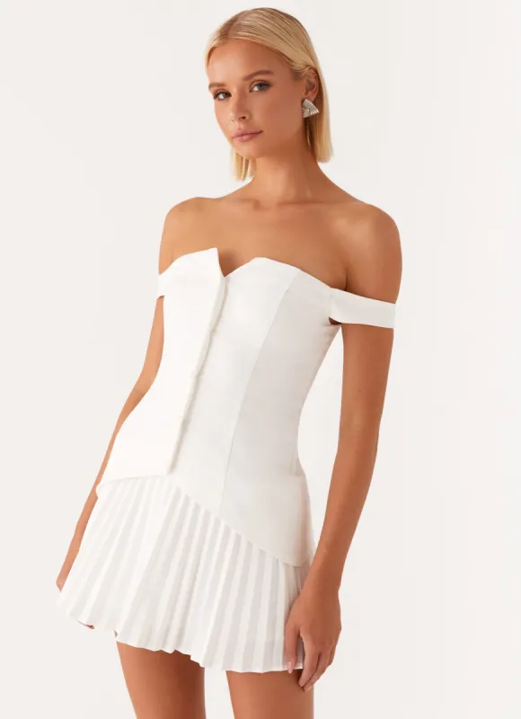 Twisted Skies Off Shoulder Mini Dress - Off White sold by Peppermayo