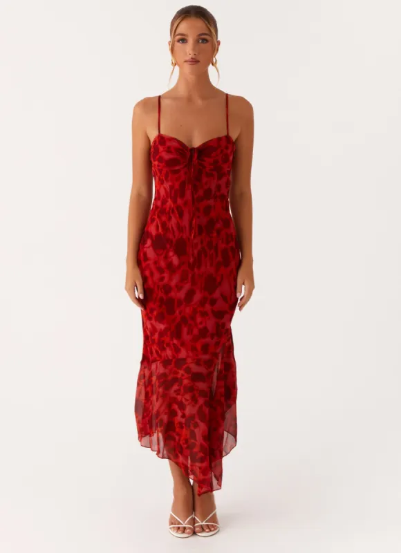 Sally Midi Dress - Deep Red Floral made by Peppermayo