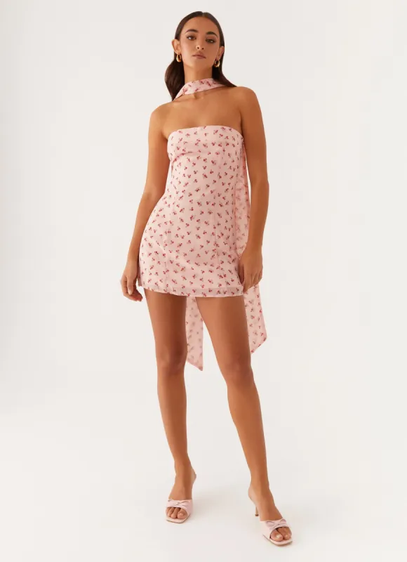 Kiesha Strapless Scarf Mini Dress - Pink Flower sold by Peppermayo