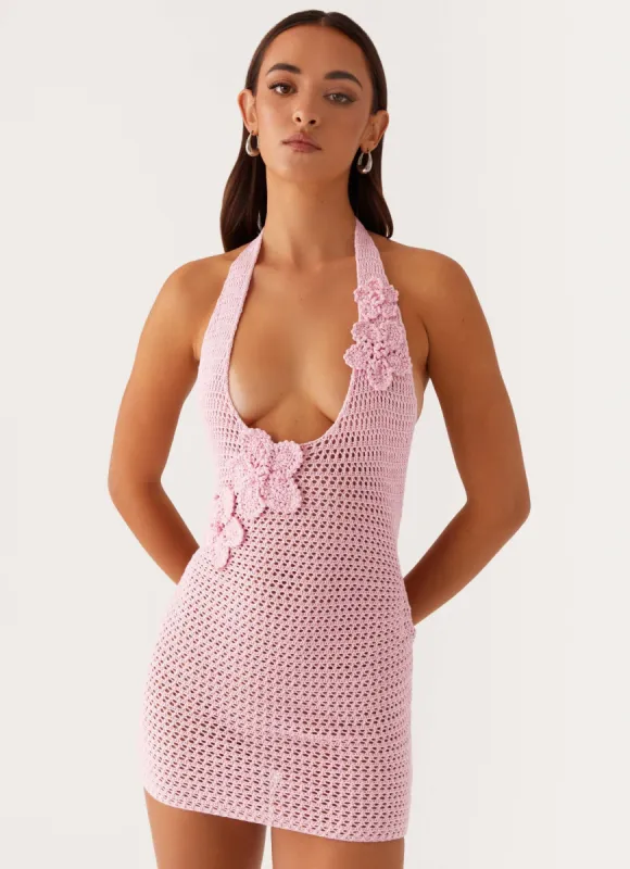Luciana Crochet Halterneck Mini Dress - Pink sold by Peppermayo