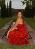 Under The Pagoda Maxi Dress - Deep Red Floral sold by Peppermayo