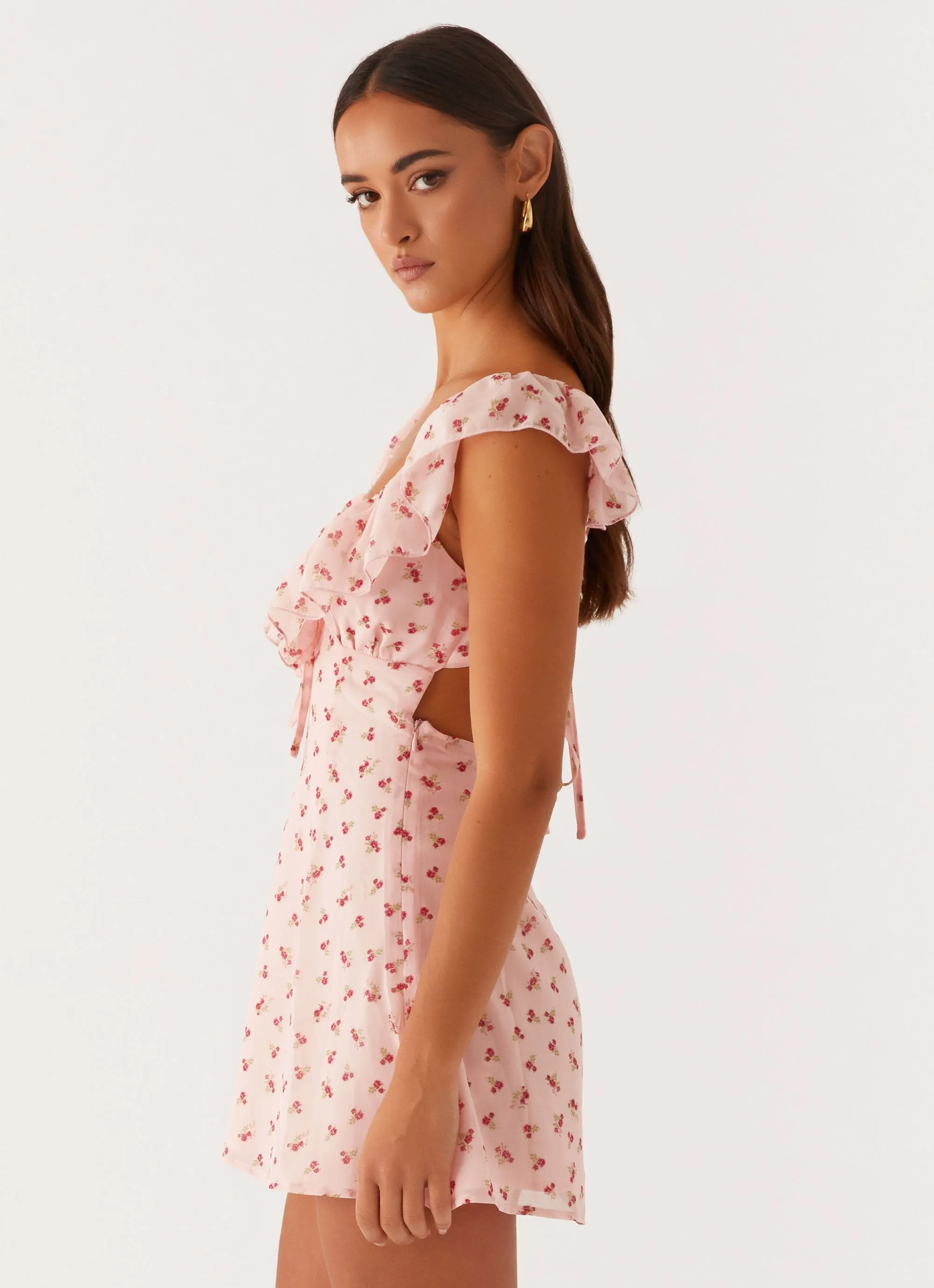 Adrina Ruffle Mini Dress - Pink Flower sold by Peppermayo product image thumbnail 4