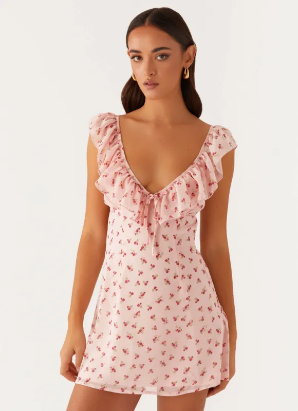 Adrina Ruffle Mini Dress - Pink Flower sold by Peppermayo