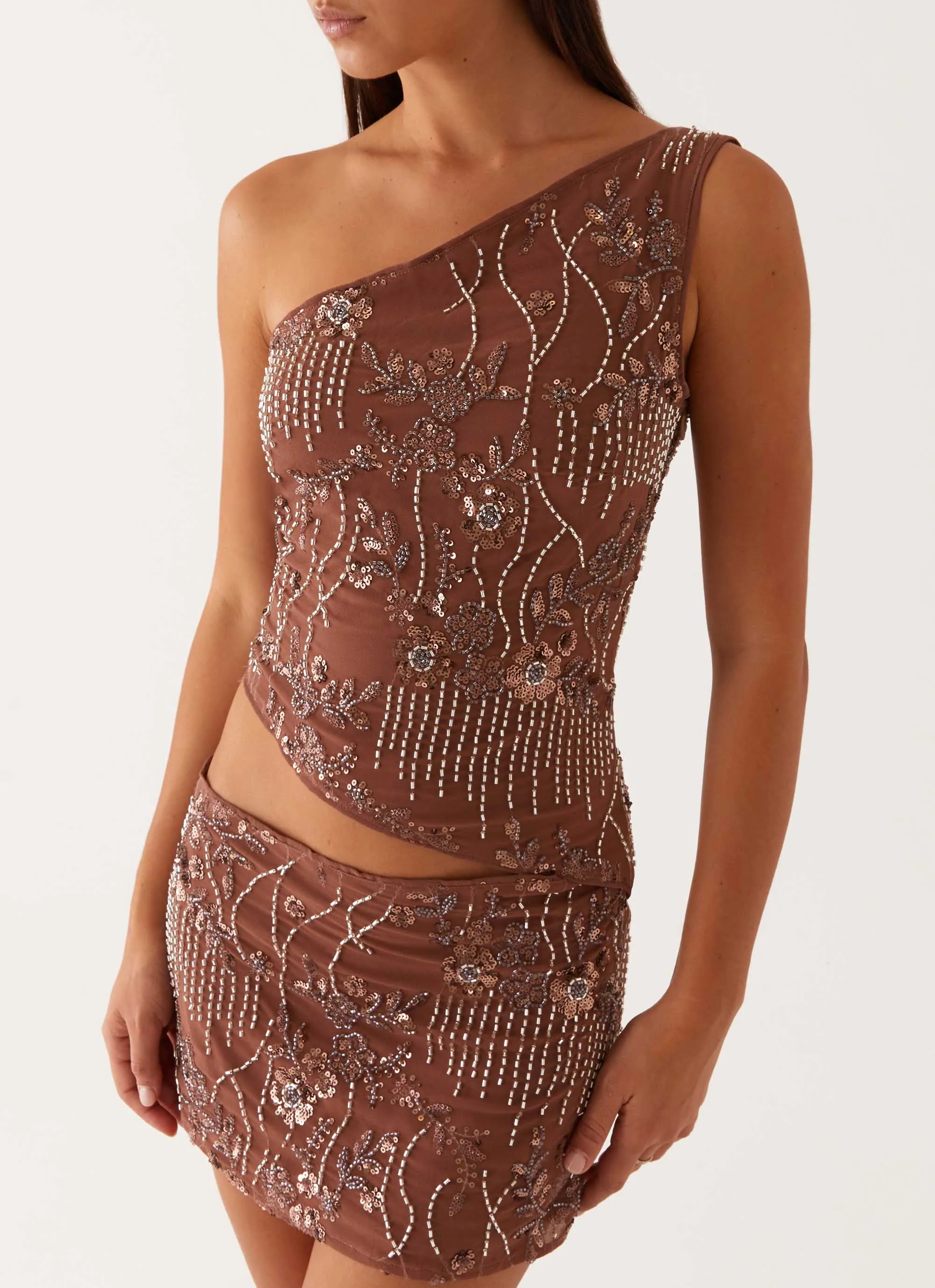 Through The Night One Shoulder Mini Dress - Chocolate sold by Peppermayo product image thumbnail 5