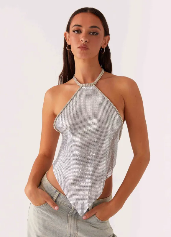 Celebrate Halterneck Chainmail Top - Silver sold by Peppermayo