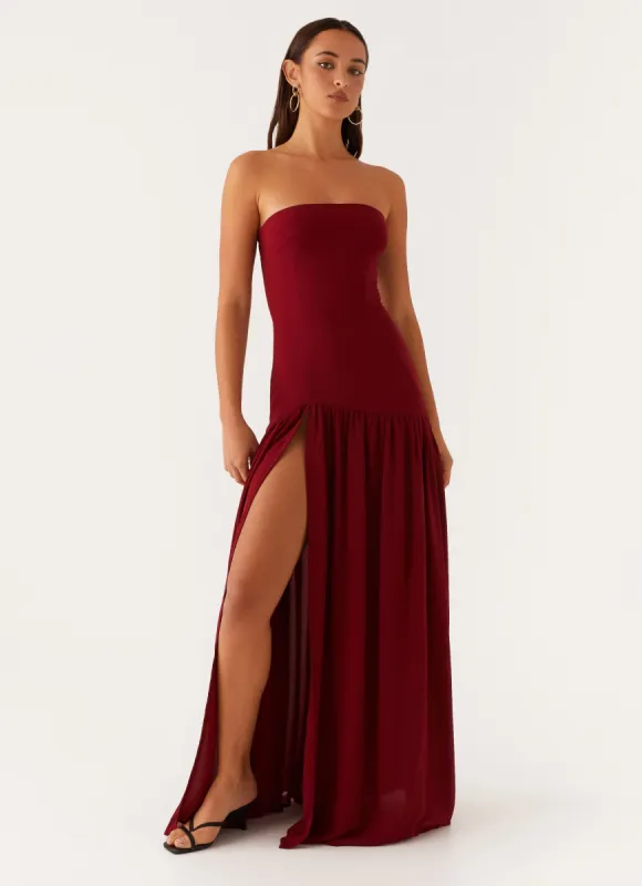Eden Strapless Maxi Dress - Maroon sold by Peppermayo