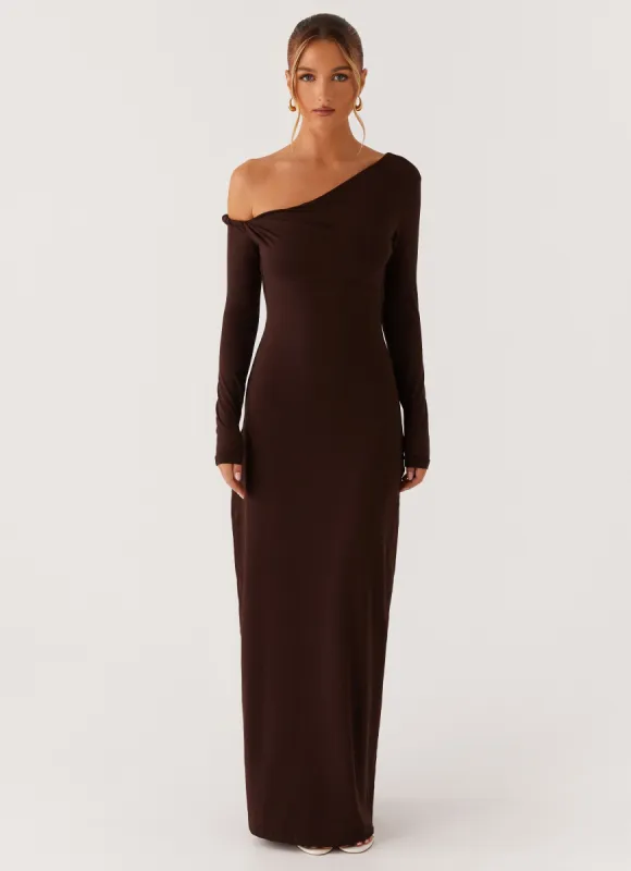 Jordana Twist Maxi Dress - Brown sold by Peppermayo